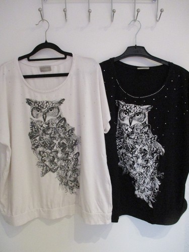 Shirt weiß schwarz mit eulen - mit,