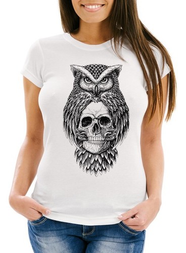 Damen shirt eule - t-shirt, totenkopf