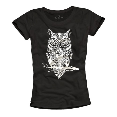 Damen shirt schwarz eule - damen,